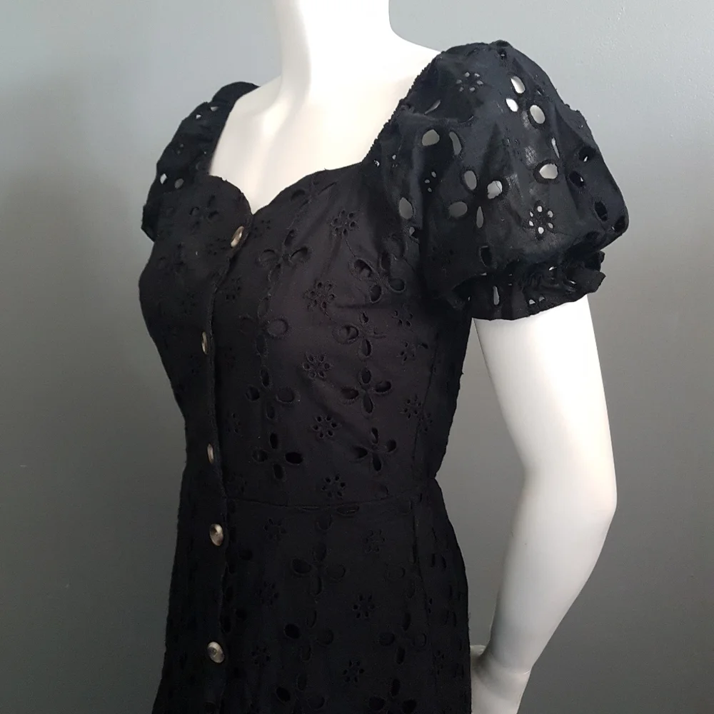 Monteau Black Eyelet Puff Sleeve Mini Dress - Picture 9 of 12